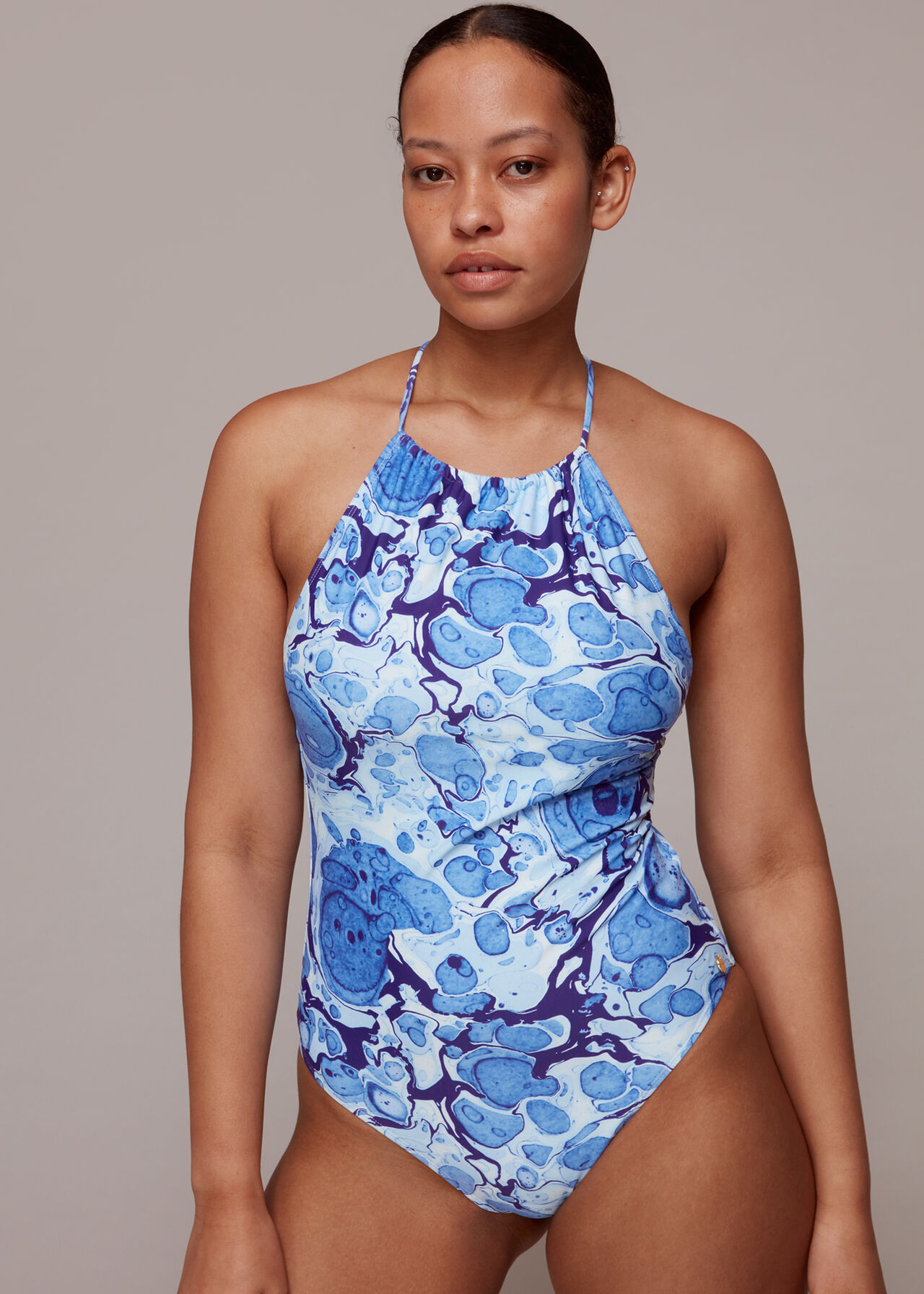 Marble Print Halter Swimsuit