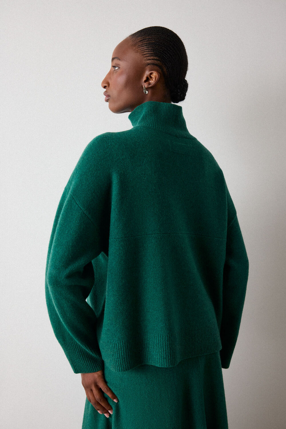 Green Wool Seam Detail Funnel Knit