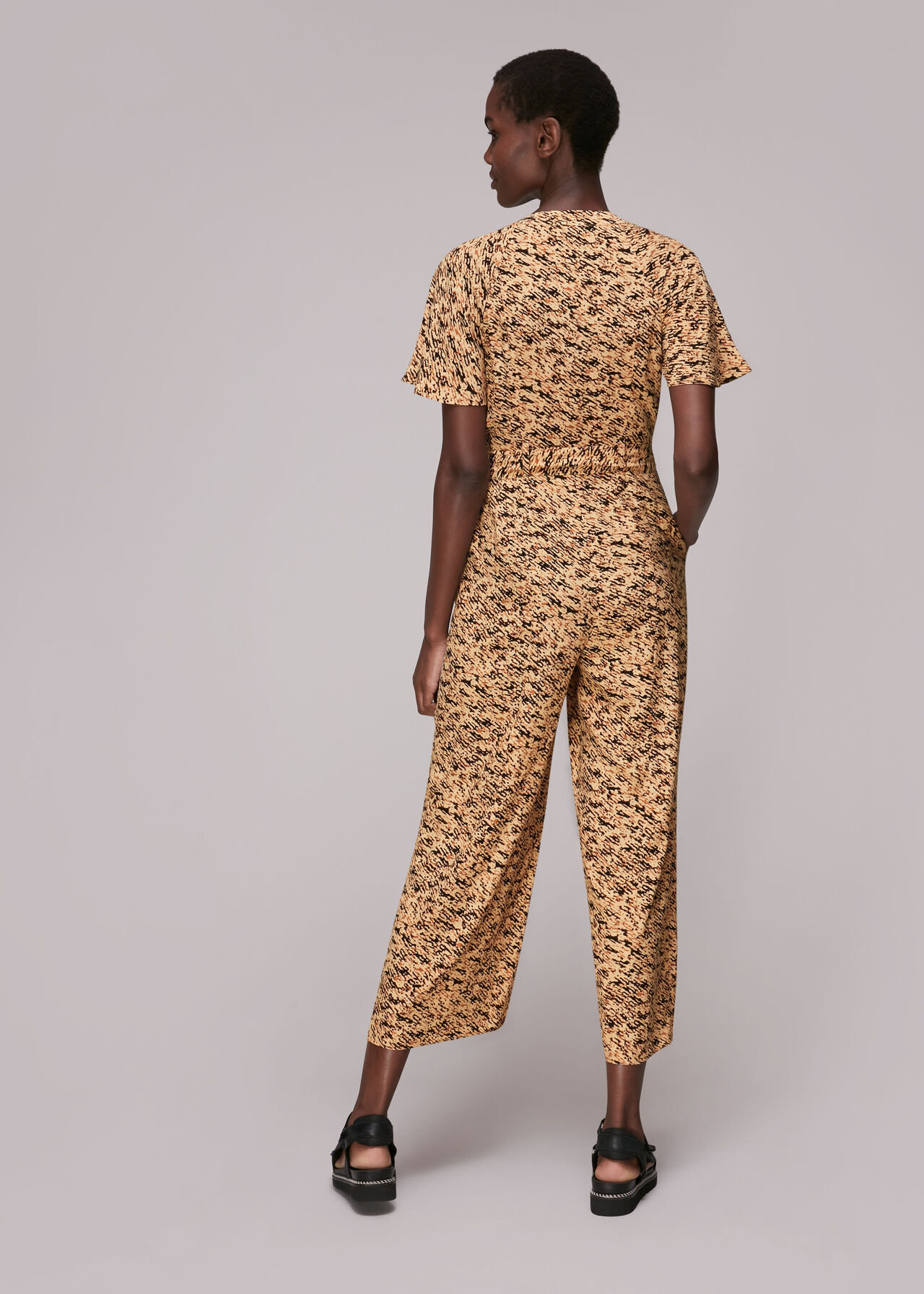 Bark Print Tie Waist Jumpsuit