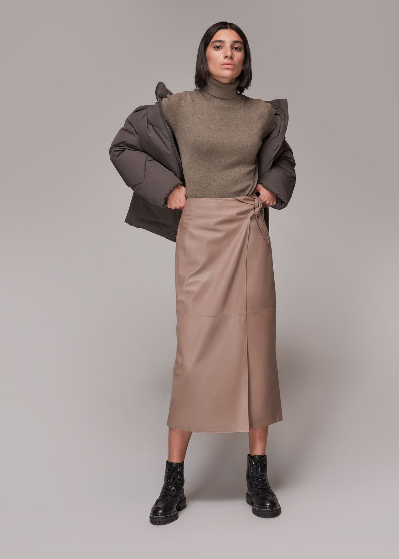 Tie Side Leather Skirt