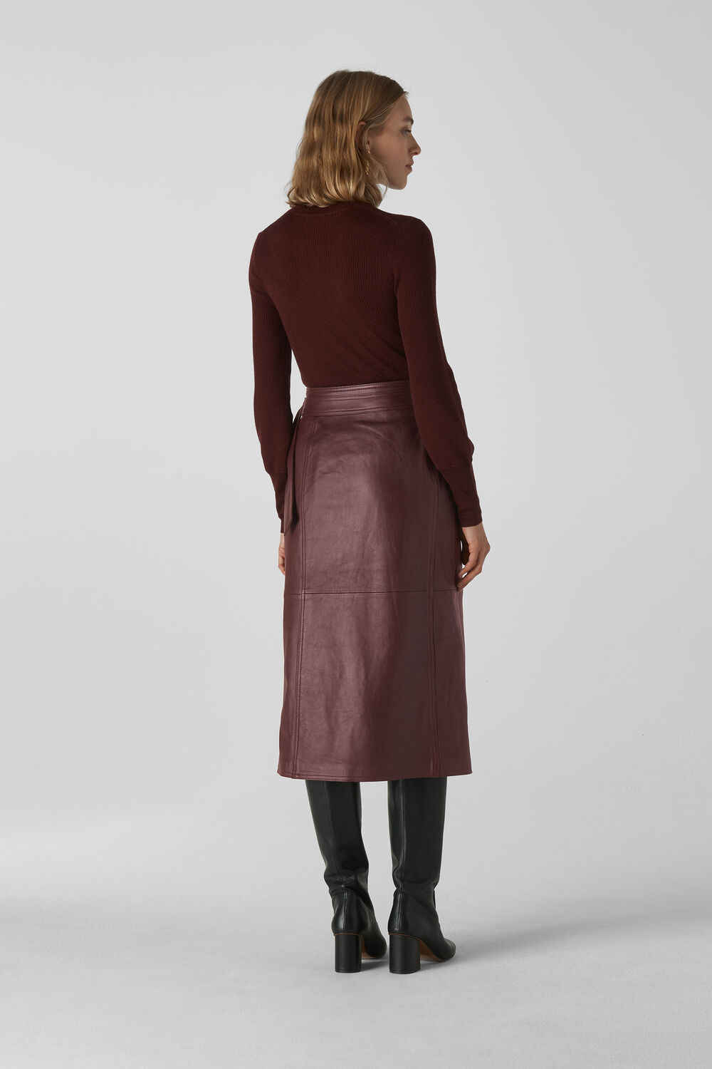 Selina Leather Wrap Skirt Burgundy