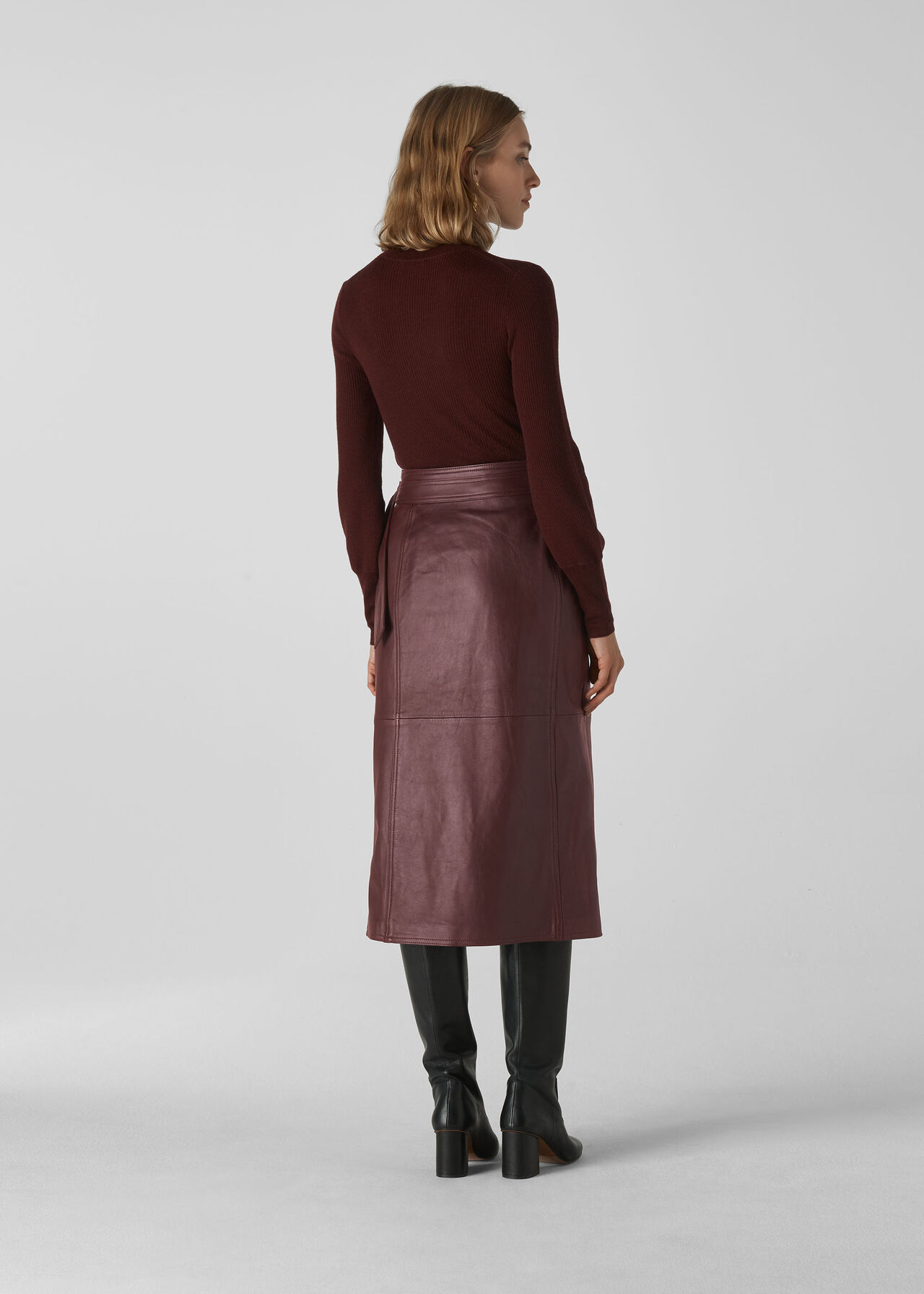 Selina Leather Wrap Skirt Burgundy