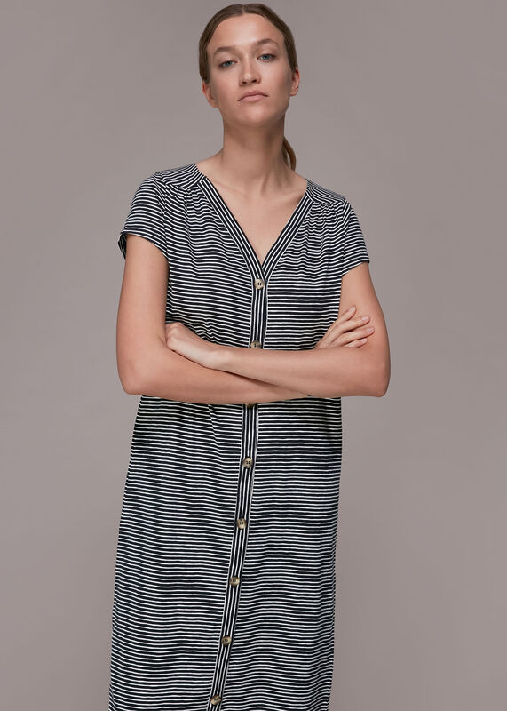 Blue Leonie Stripe Button Dress