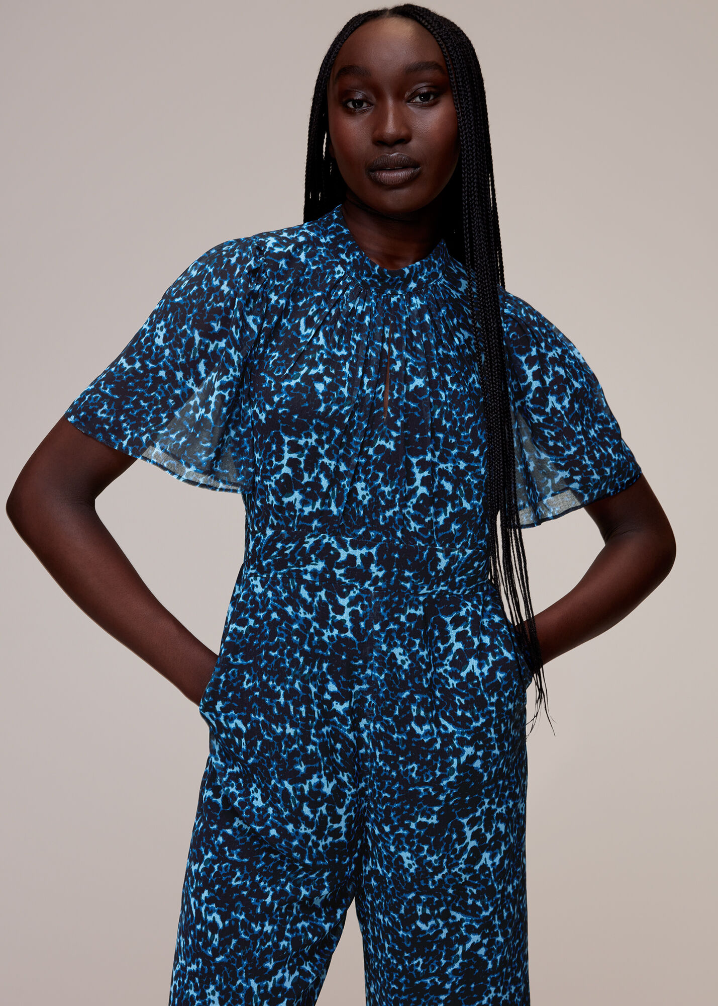 Blue/Multi Brushed Leopard Print Jumpsuit WHISTLES