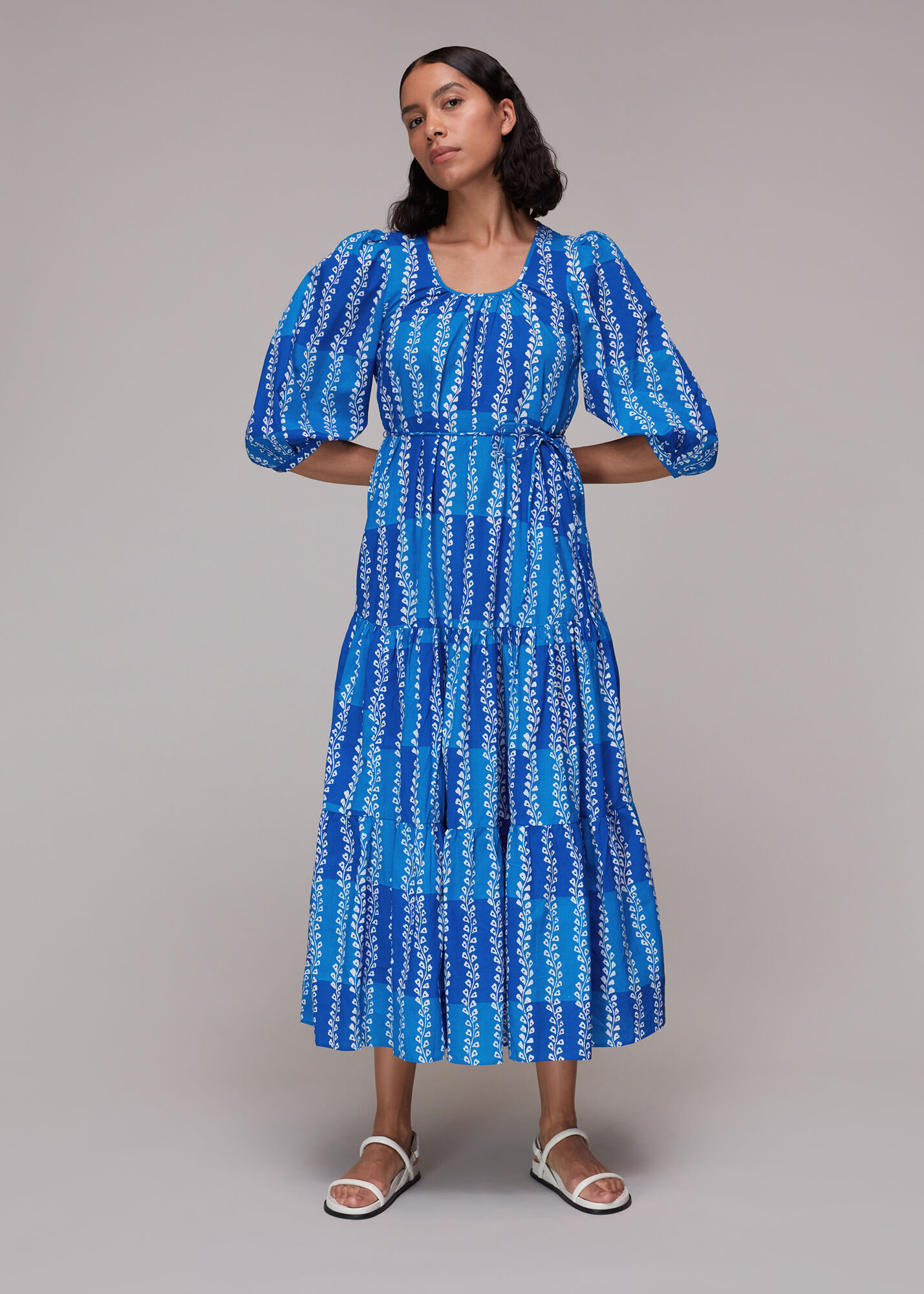 Blue/Multi Trailing Leaf Trapeze Dress WHISTLES