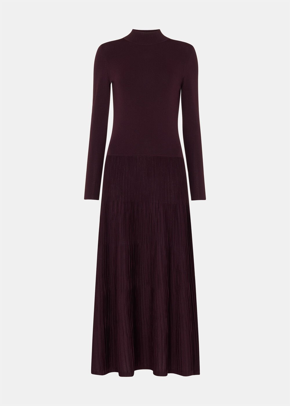 Funnel Neck Pleated Knit Dress