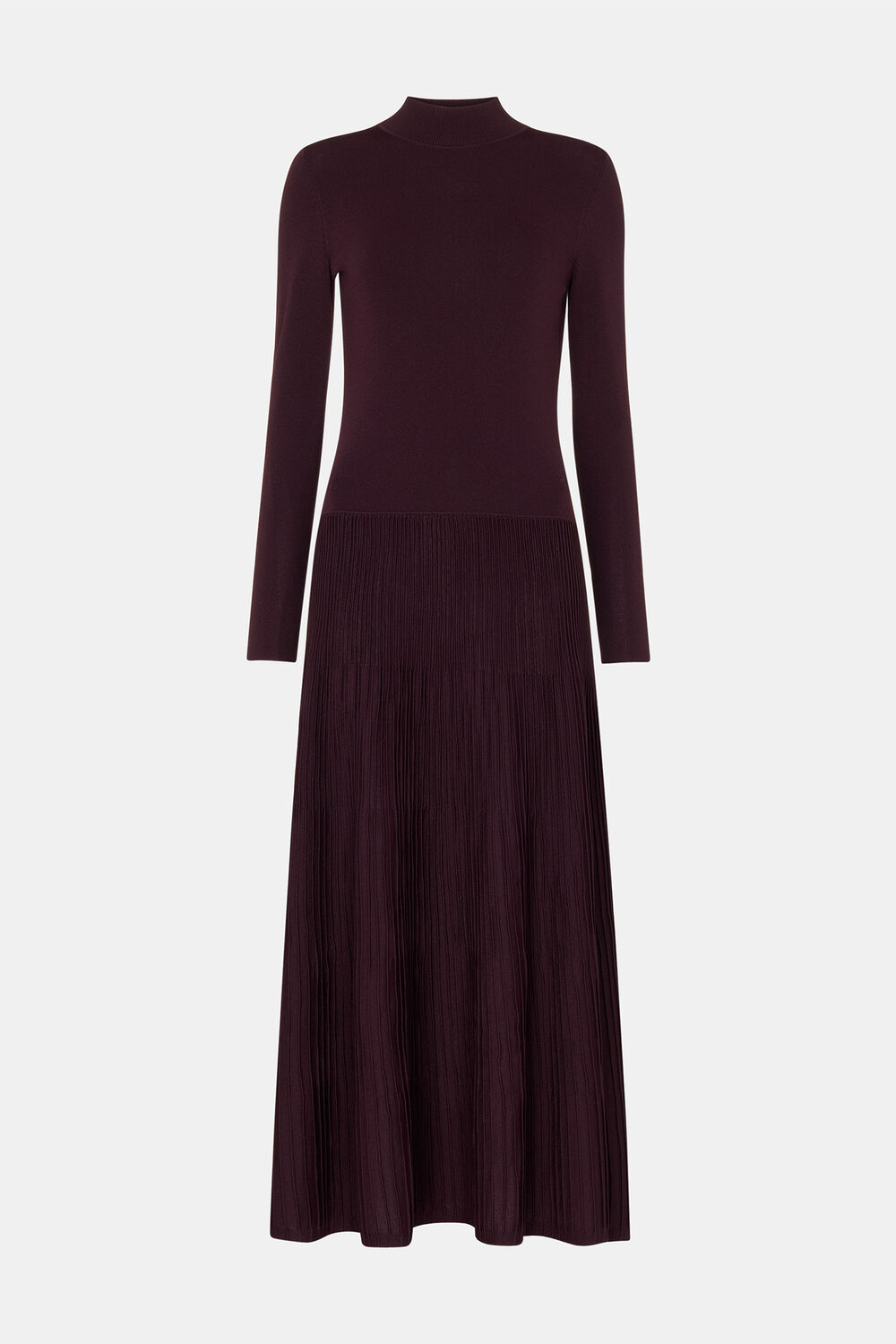 Funnel Neck Pleated Knit Dress