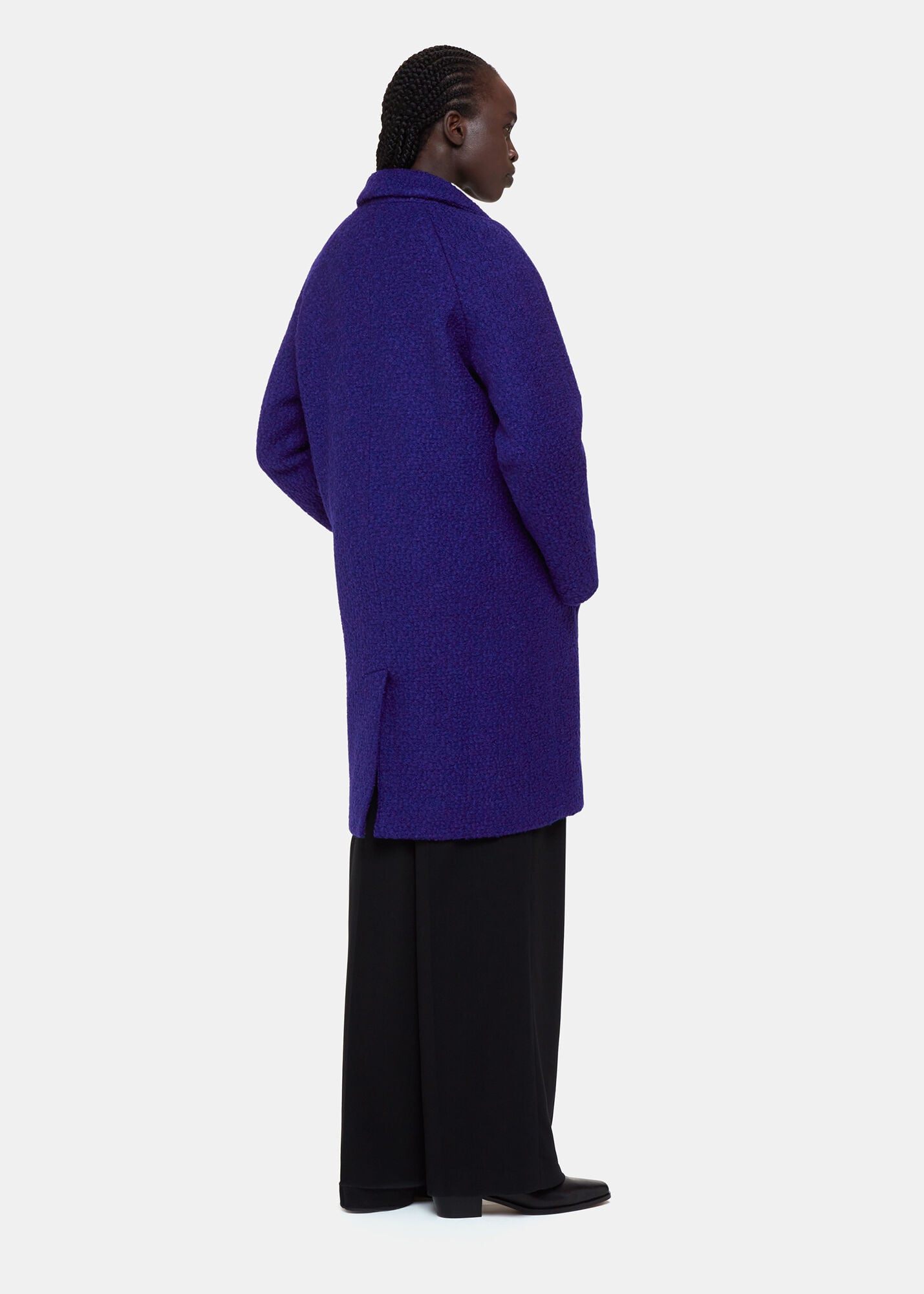 Blue Wool Boucle Coat | Single Breasted | Relaxed Fit | Whistles