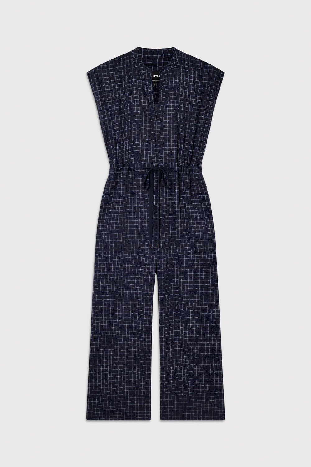 Blue Petite Grid Print Sleeveless Jumpsuit