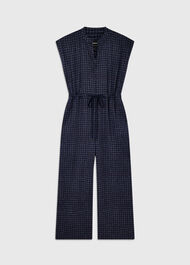 Grid Print Sleeveless Jumpsuit