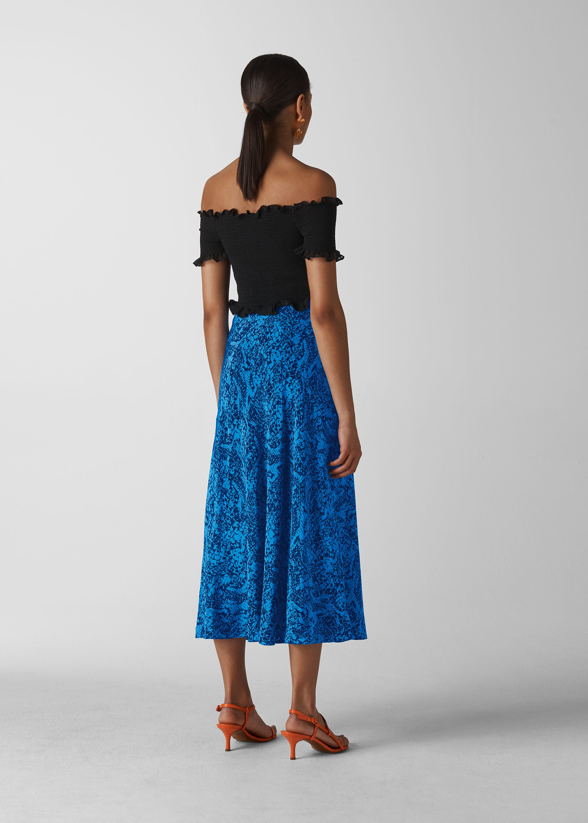 Blue Multi Snake Print Bias Cut Skirt WHISTLES