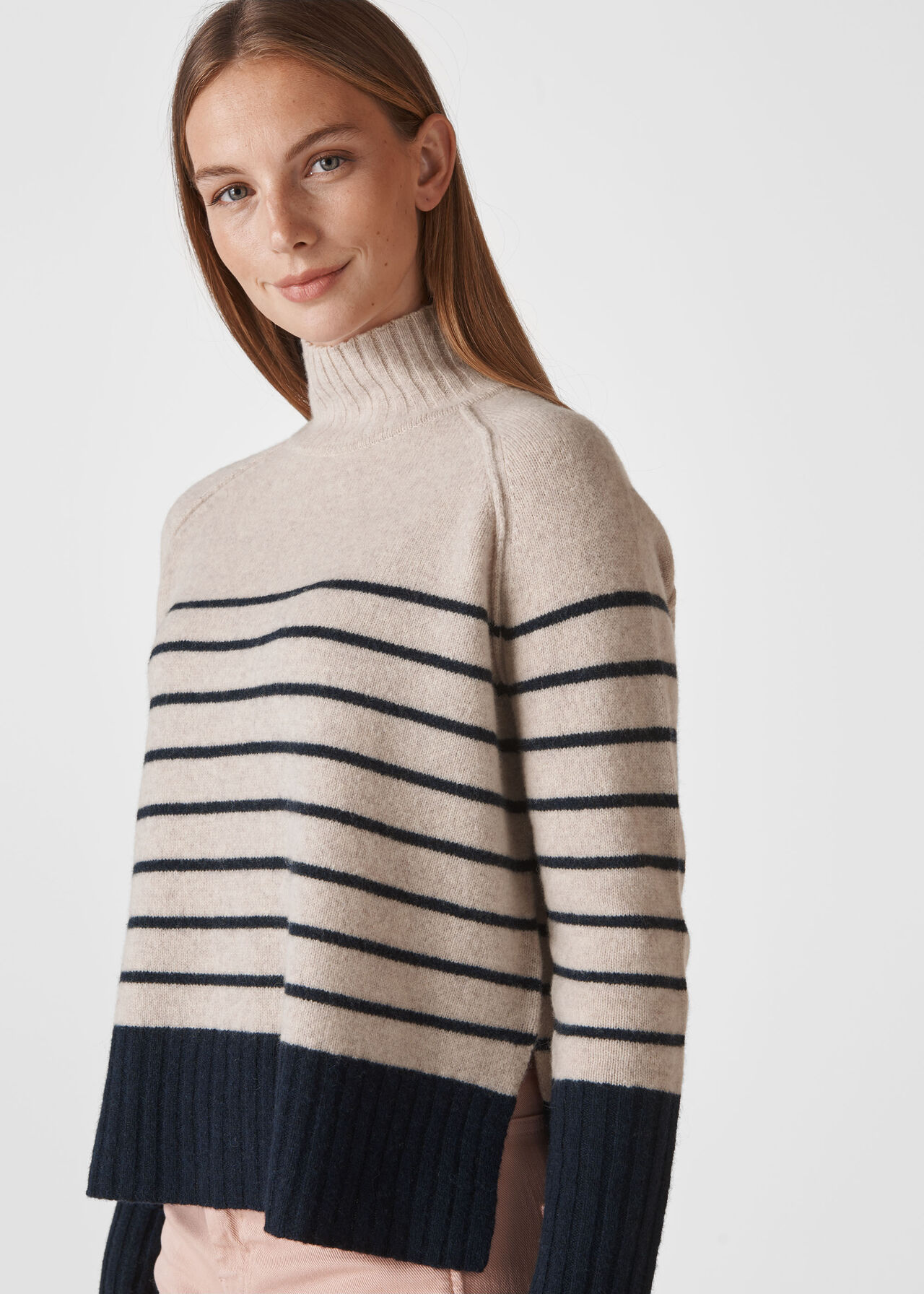 Stripe Funnel Neck Wool Knit