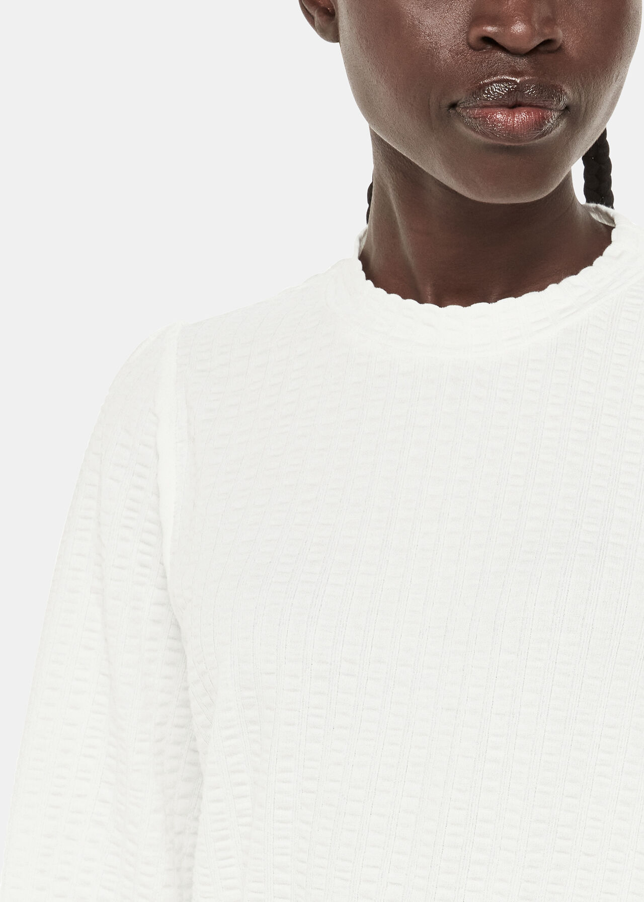 Textured Puff Sleeve Crew Neck