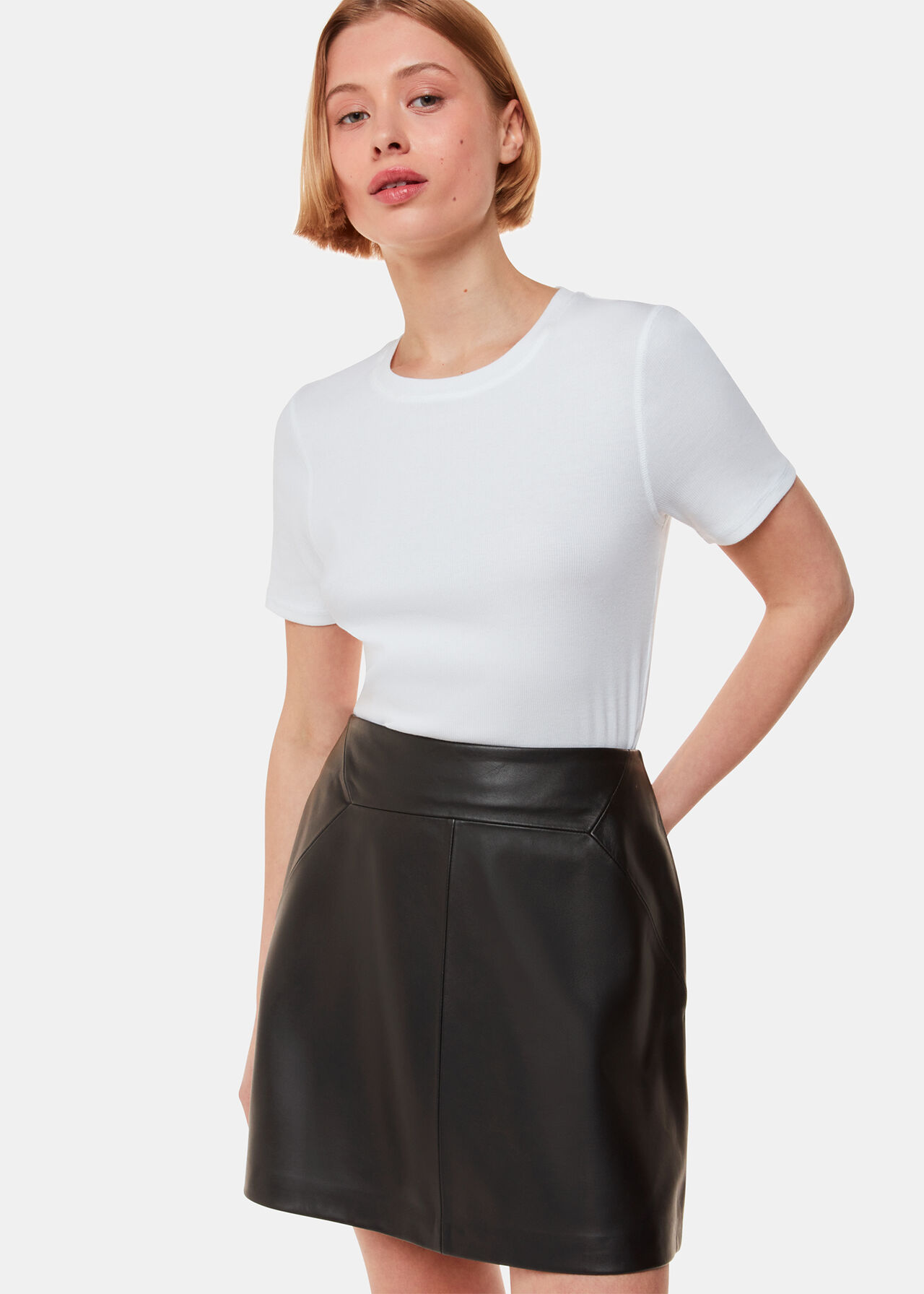 Black Leather A-Line Mini Skirt, Whistles UK