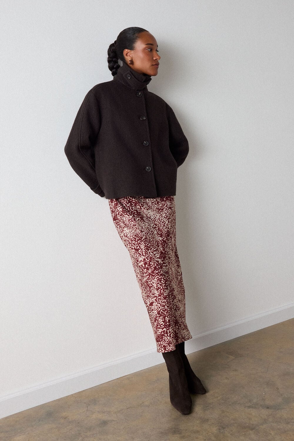 Burgundy Feathered Animal Shirt Dress