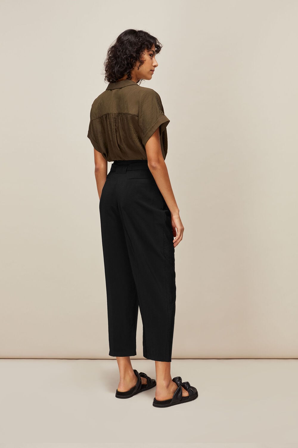 Belted Casual Crop Trouser Black