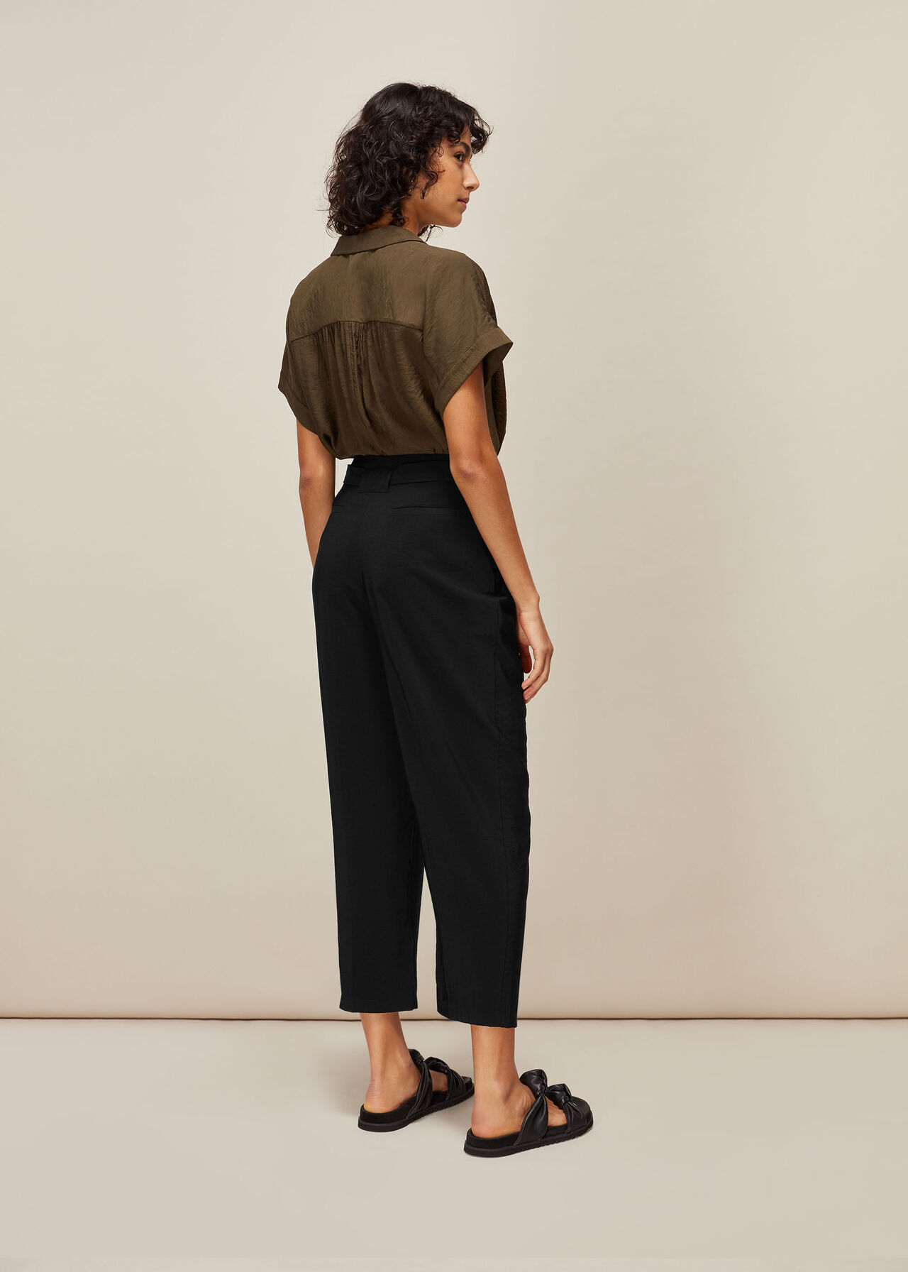 Belted Casual Crop Trouser Black