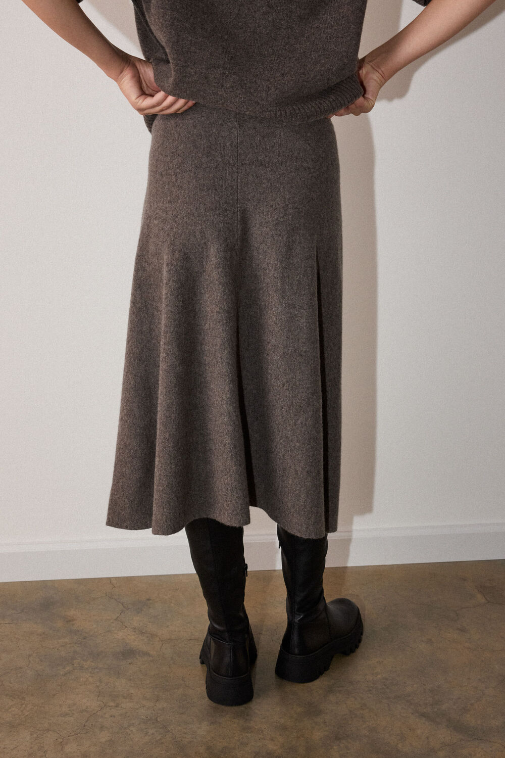 Neutral Petite Wool Knitted Midi Skirt