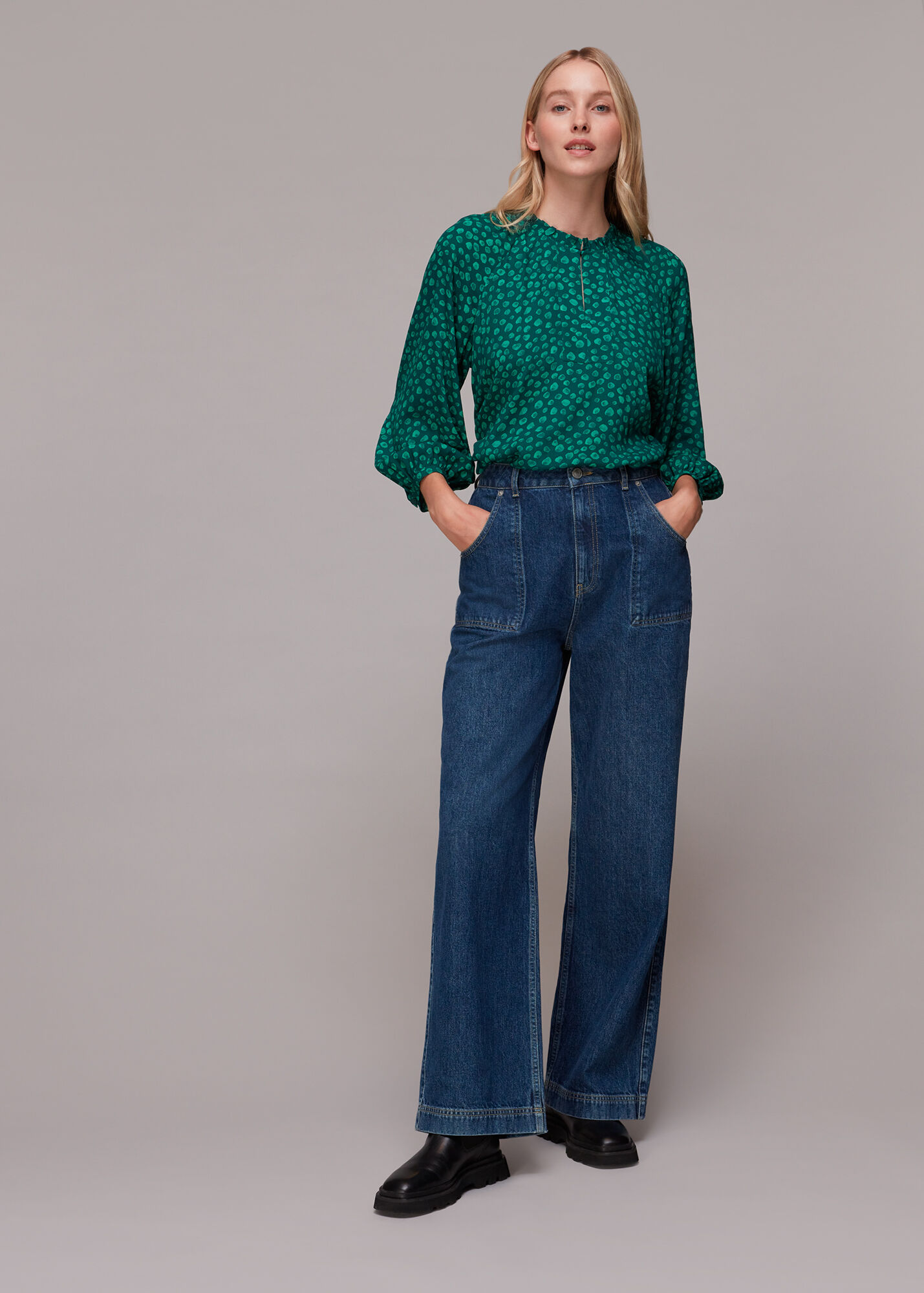 Green/Multi Lucy Lava Spot Top WHISTLES Whistles UK