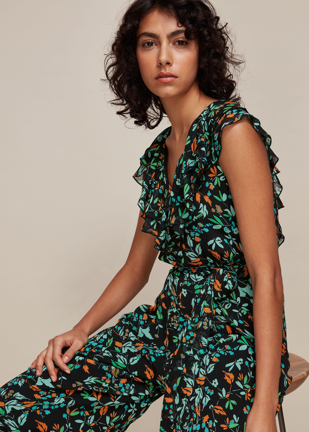 Forest Floral Print Jumpsuit Black/Multi