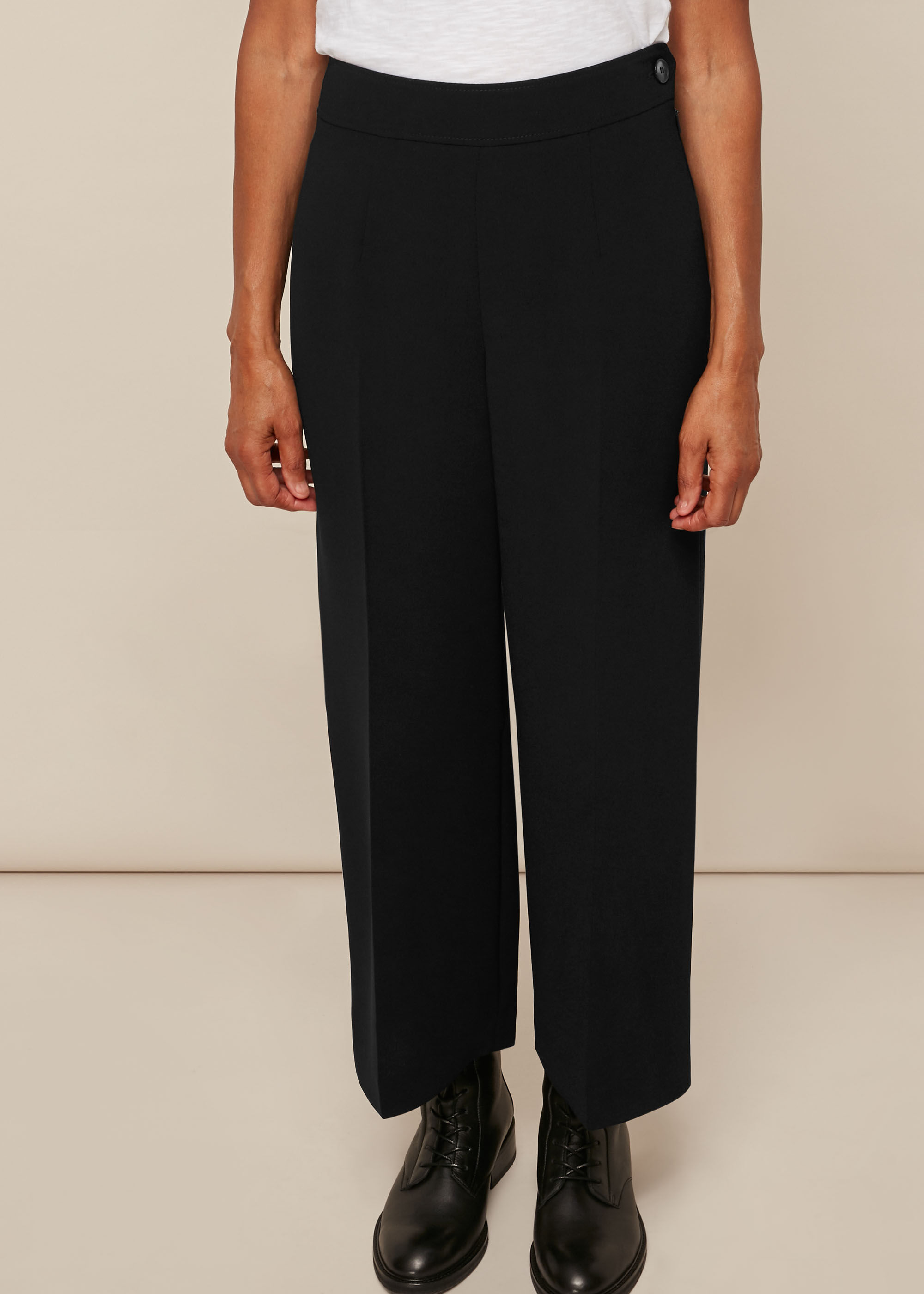 Black cropped wide leg trousers top