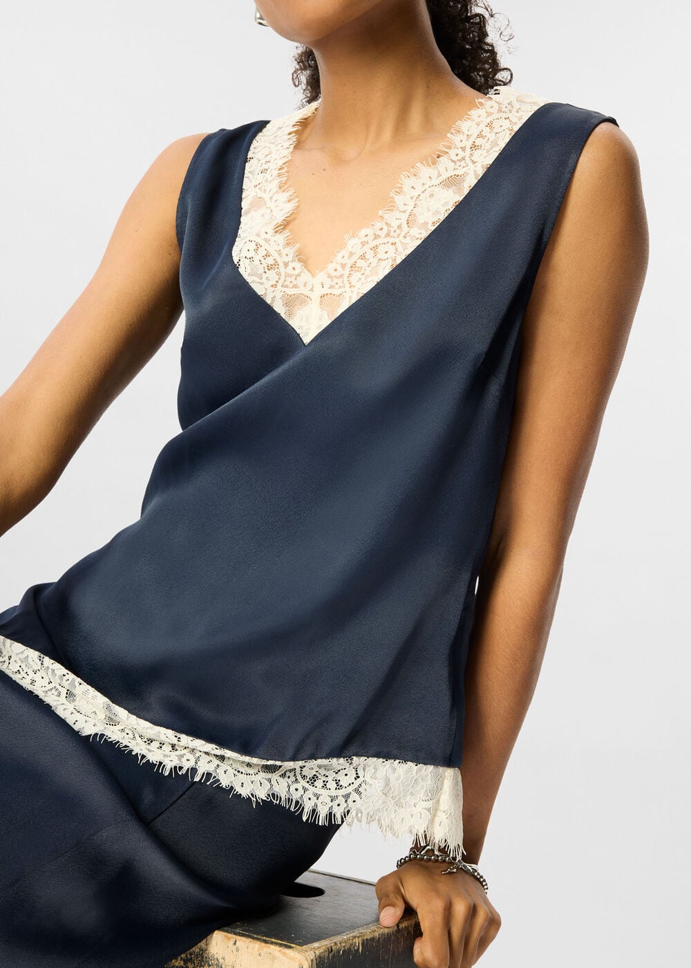 Lace Trim Satin Cami Top