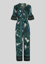 Palm Print Tie Front Jumpsuit