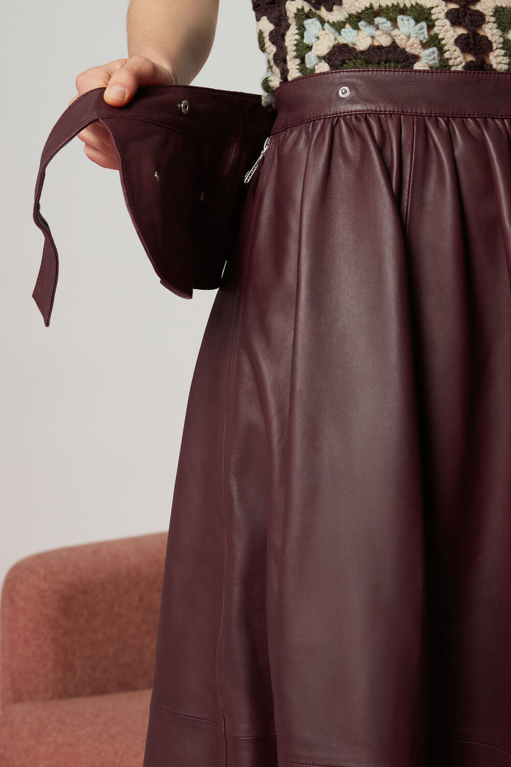 Belt Detail Leather Skirt