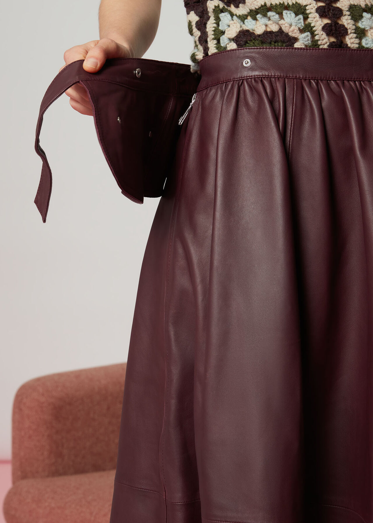 Belt Detail Leather Skirt