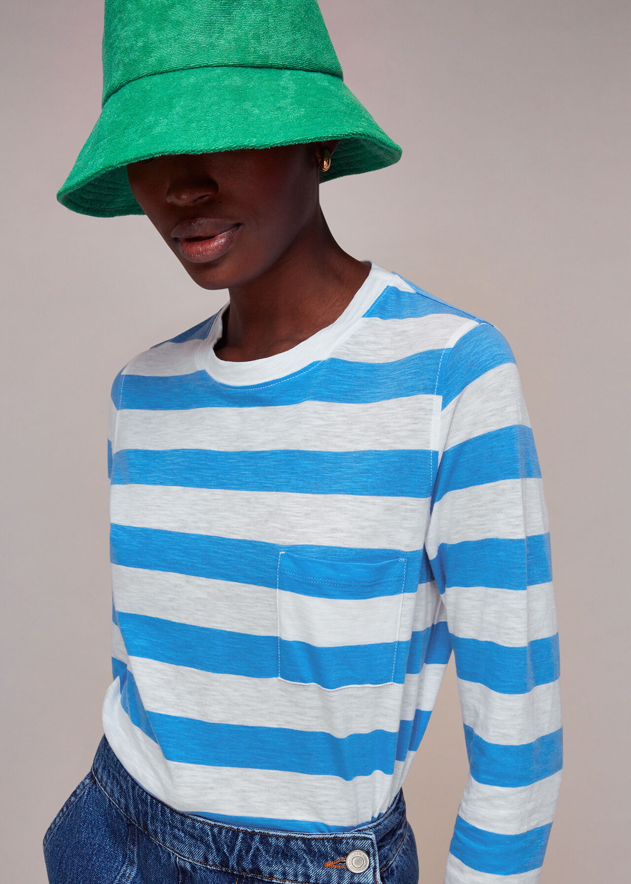 Stripe Crew Neck Pocket Top