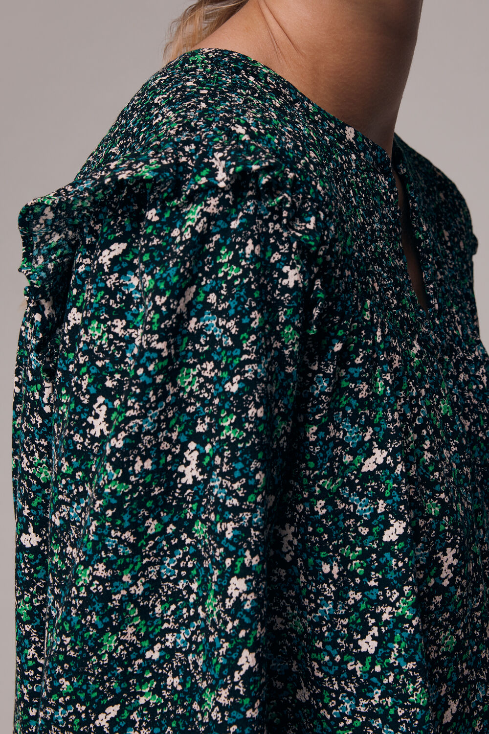 Green Midnight Garden Shirred Top