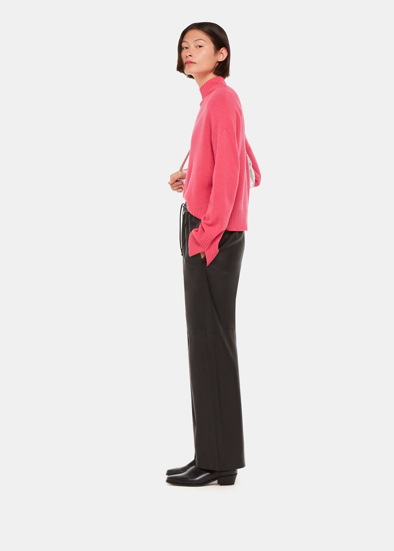 Wool Double Trim Funnel Neck