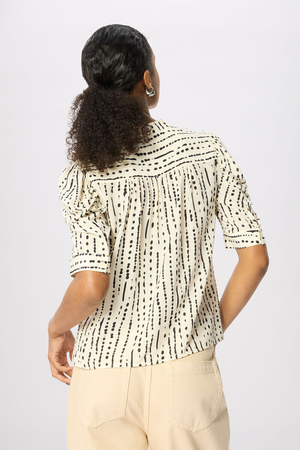 Ivory Dashed Spot Gathered Blouse