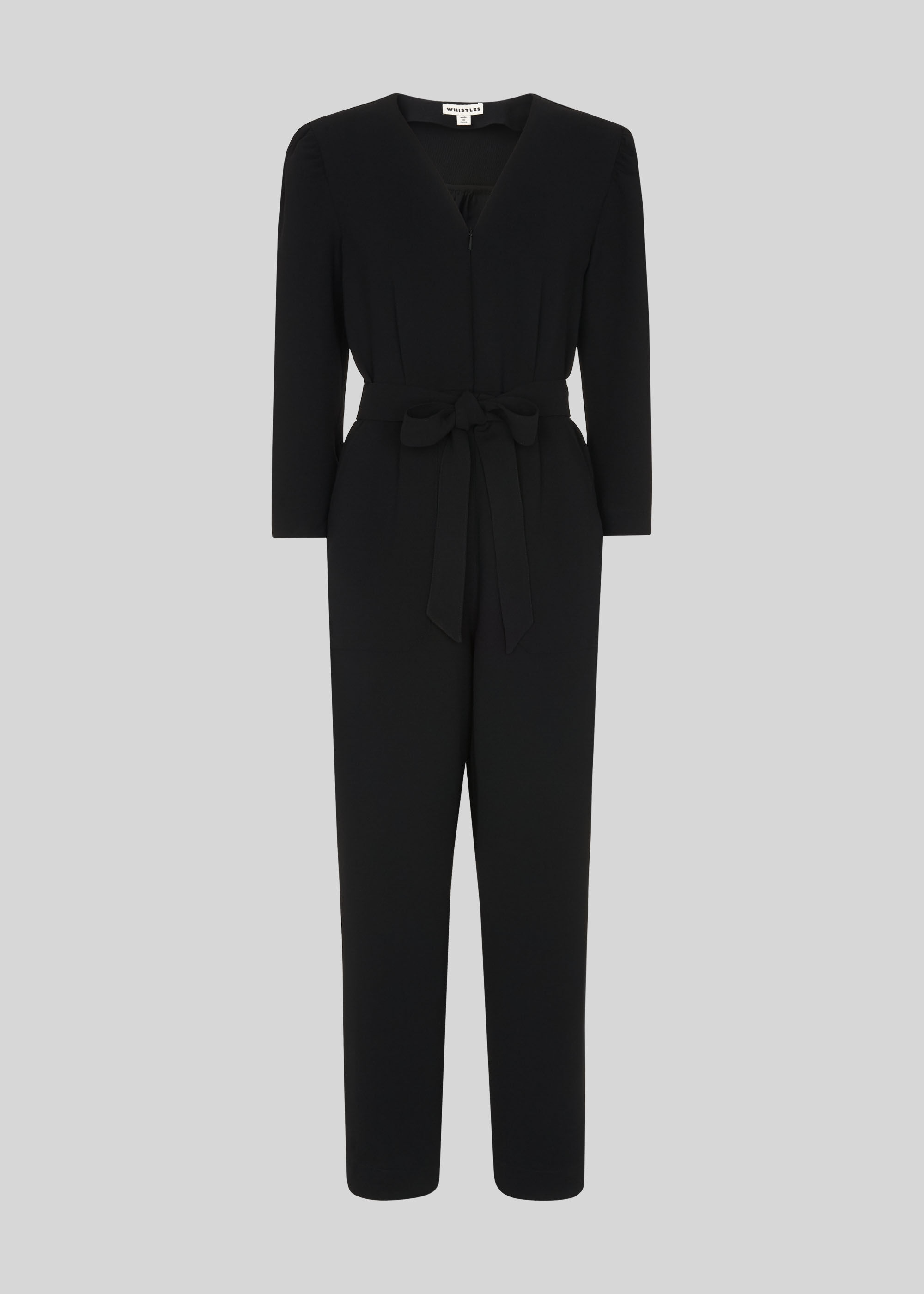 Black Hallie Zip Crepe Jumpsuit | WHISTLES | Whistles UK |