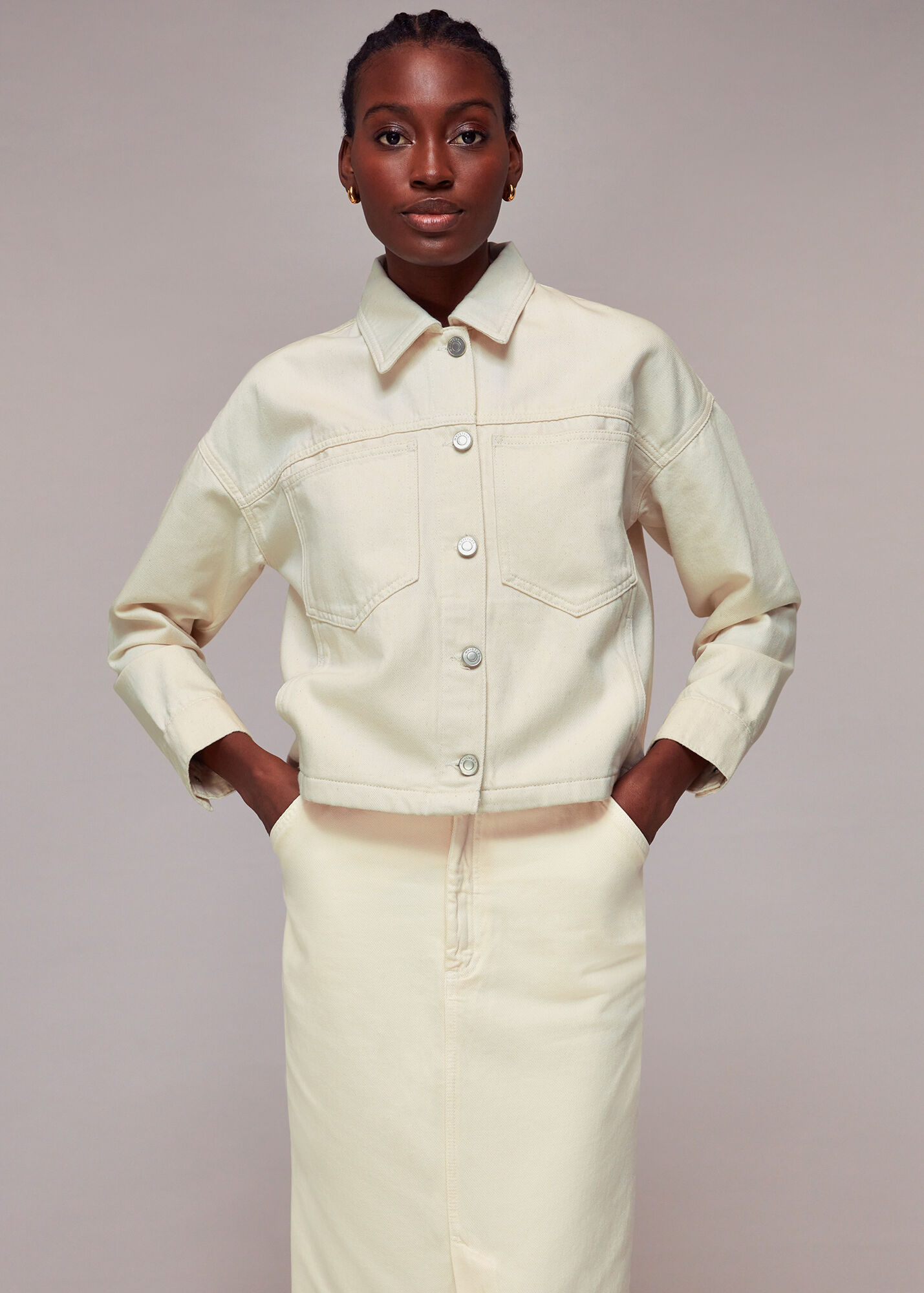 Beige Ella Denim Jacket WHISTLES Whistles