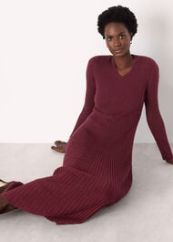 V Neck Cable Ribbed Knit Dress