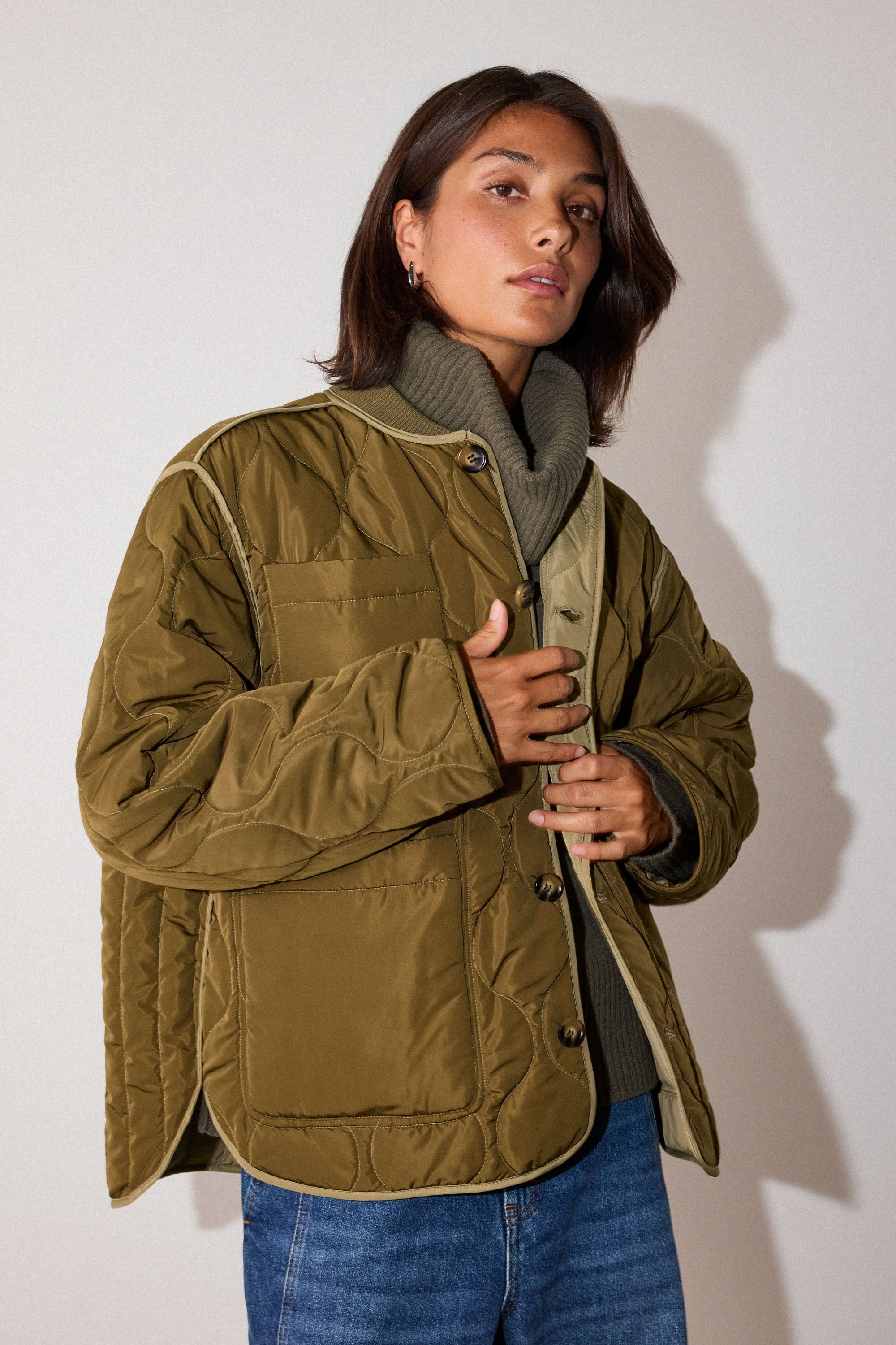 Khaki Reversible Quilted Coat | WHISTLES | Whistles ROW |