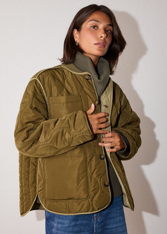 Khaki Reversible Quilted Coat