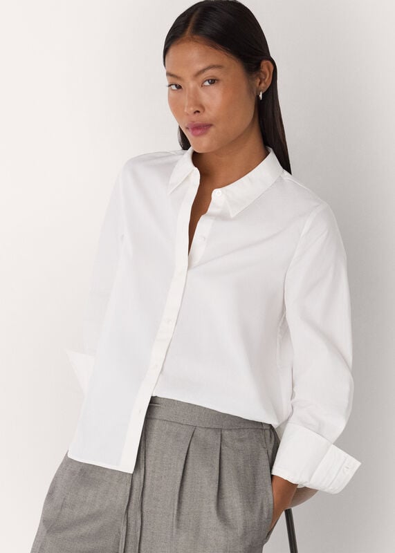 White Petite Boxy Cotton Shirt