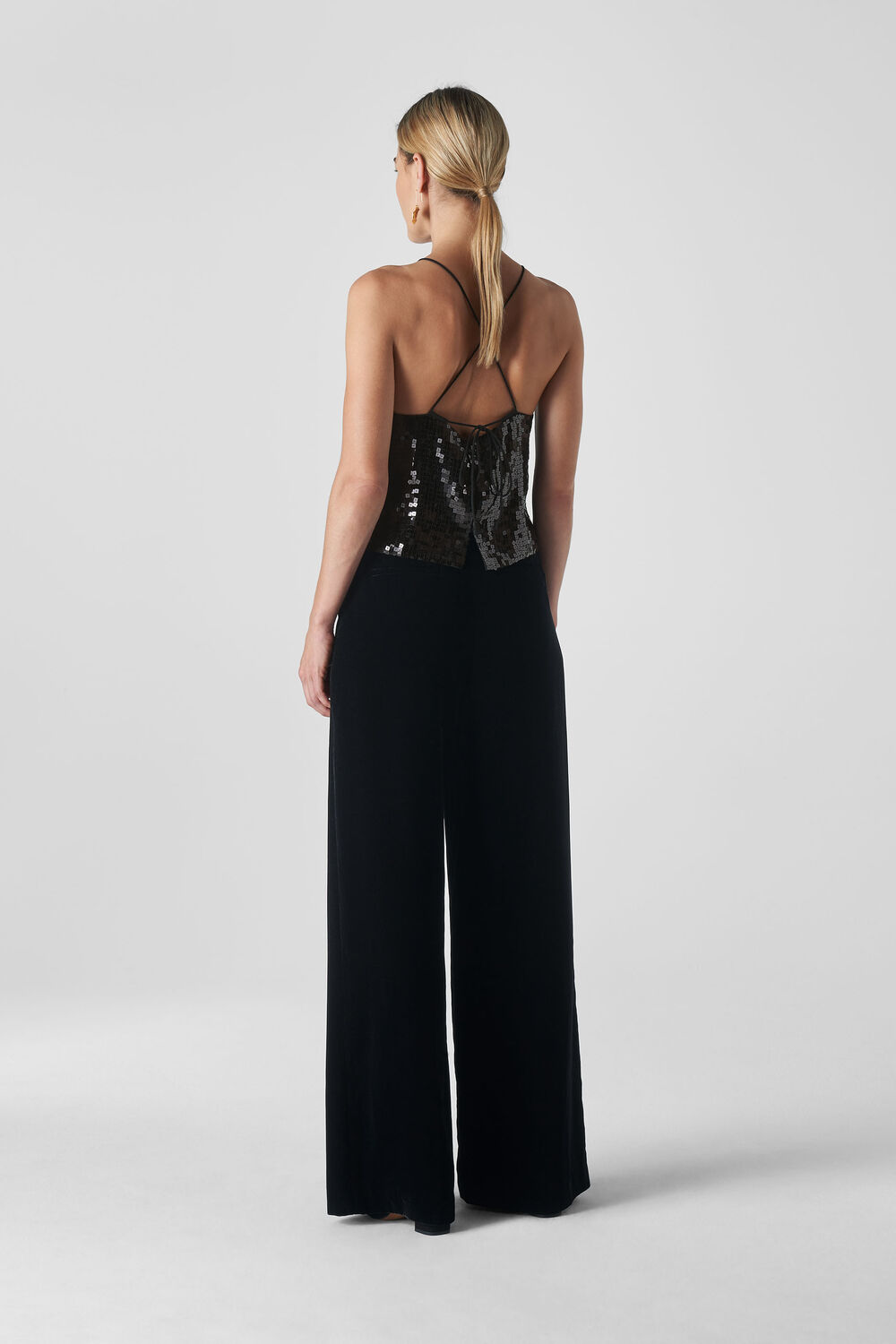 Square Sequin Cami Top Black