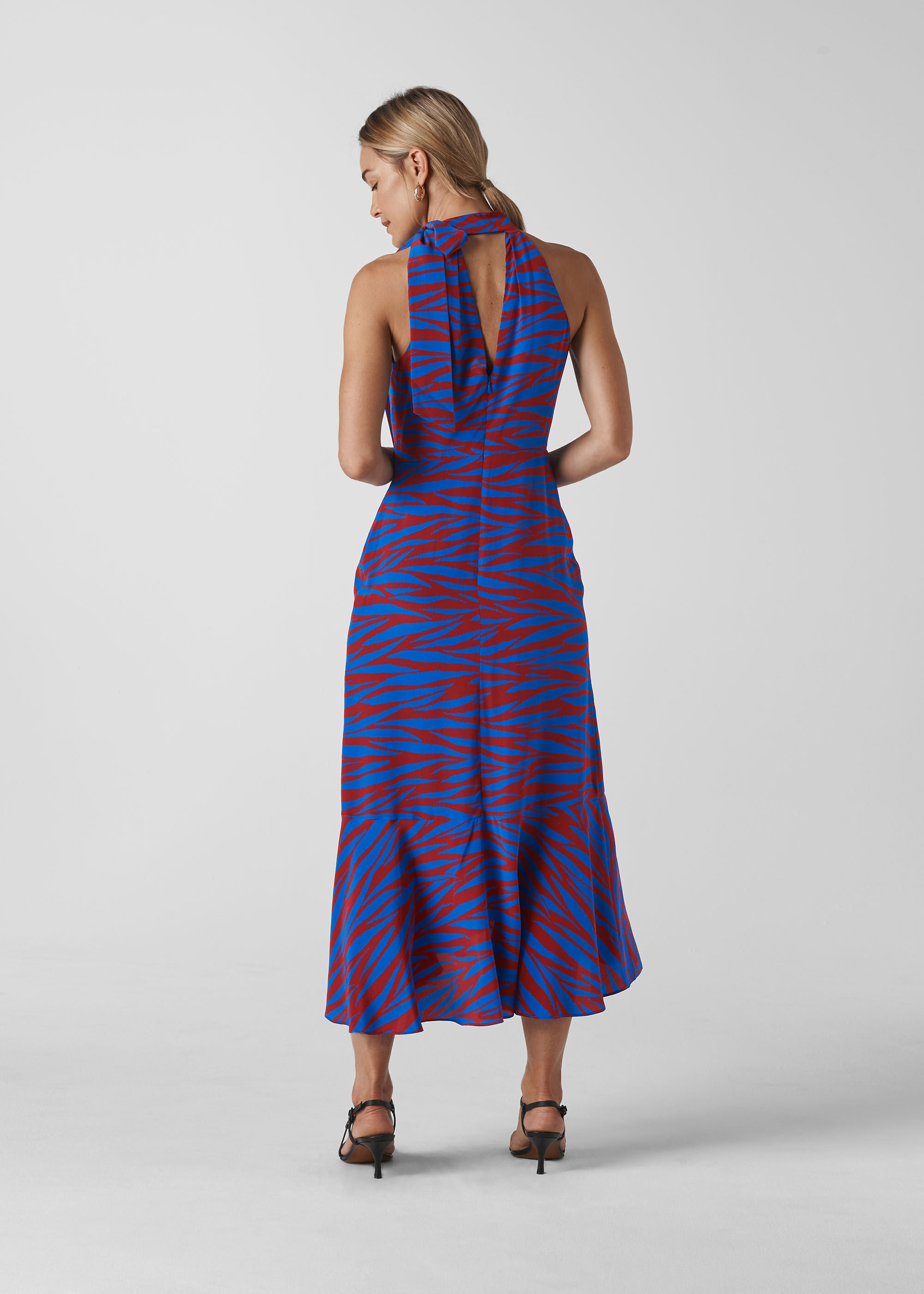 Blue Peria Tiger Print Silk Dress