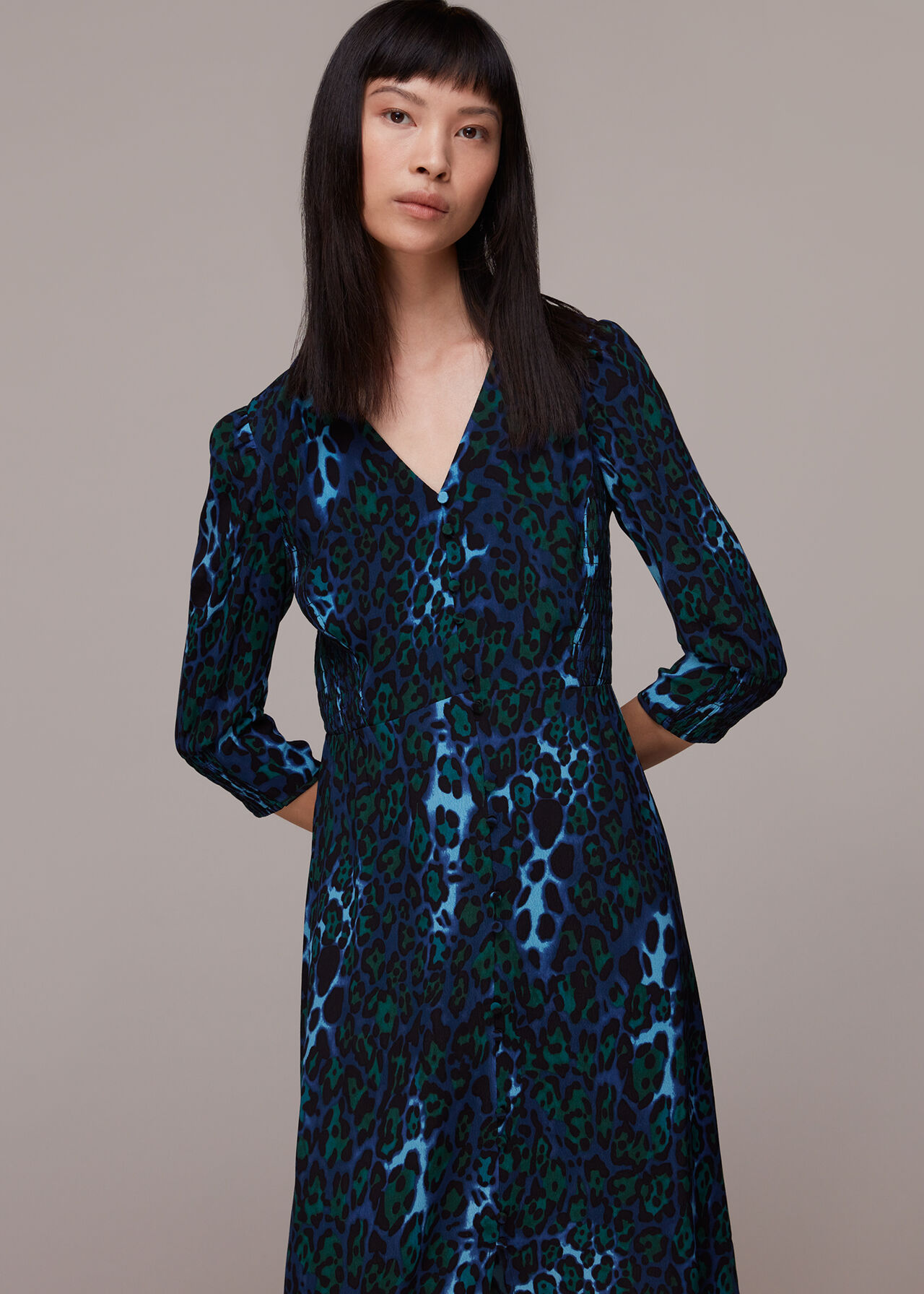 Night Cat Print Midi Dress