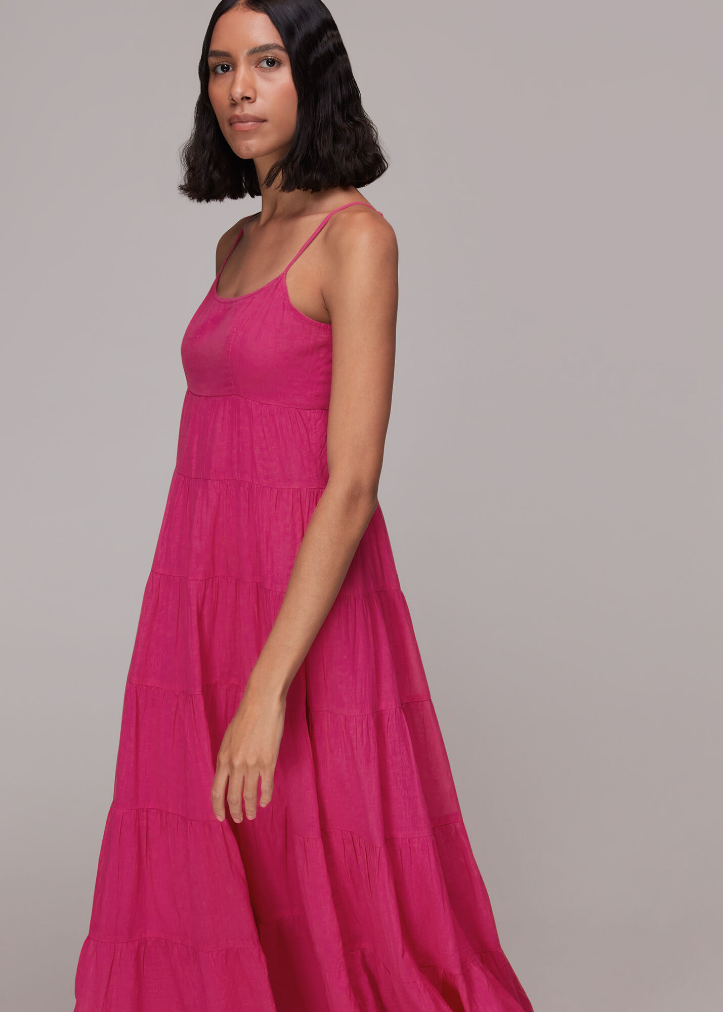 Pink Grace Tiered Midi Dress | WHISTLES