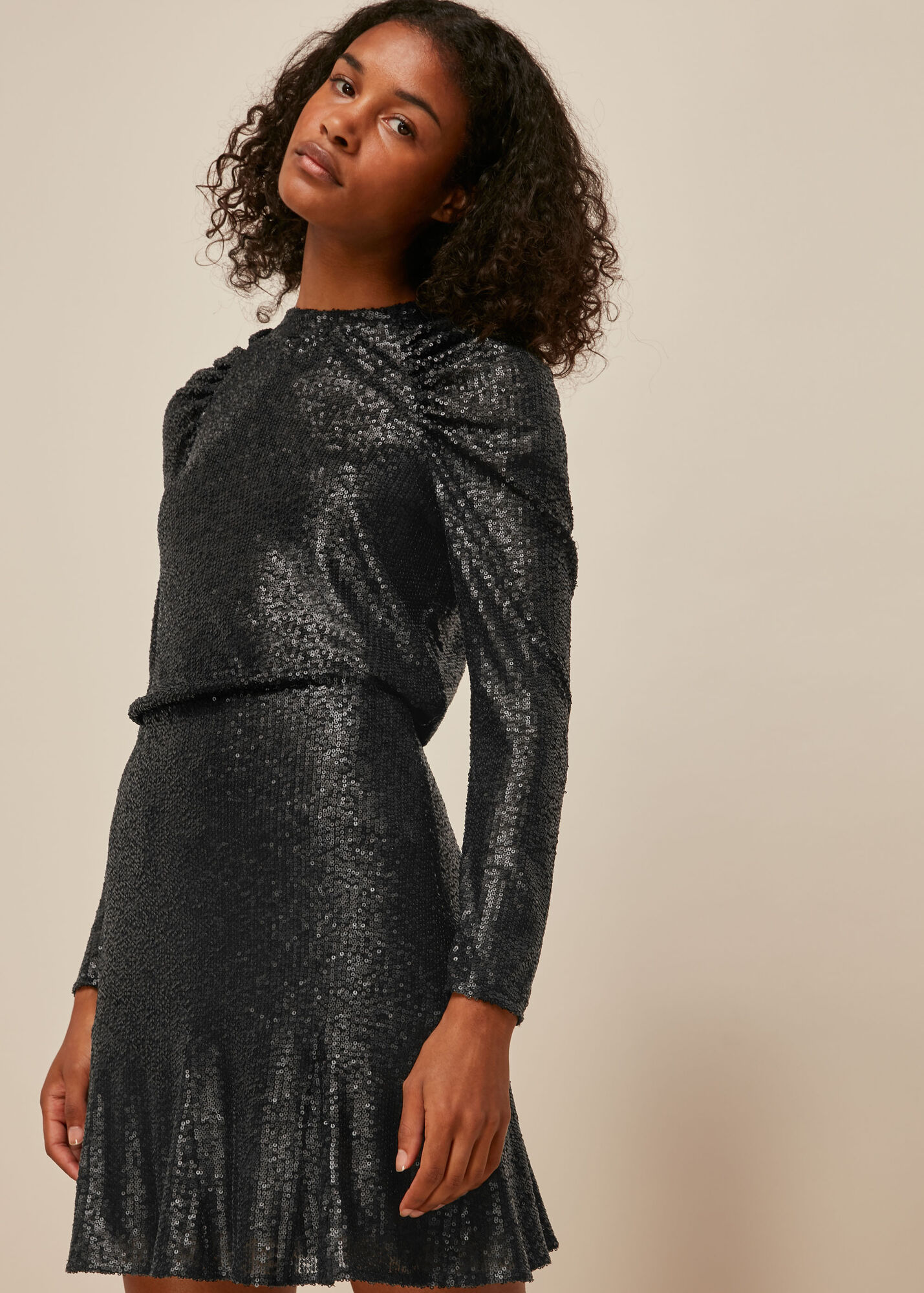 Black Carly Sequin Flippy Skirt WHISTLES