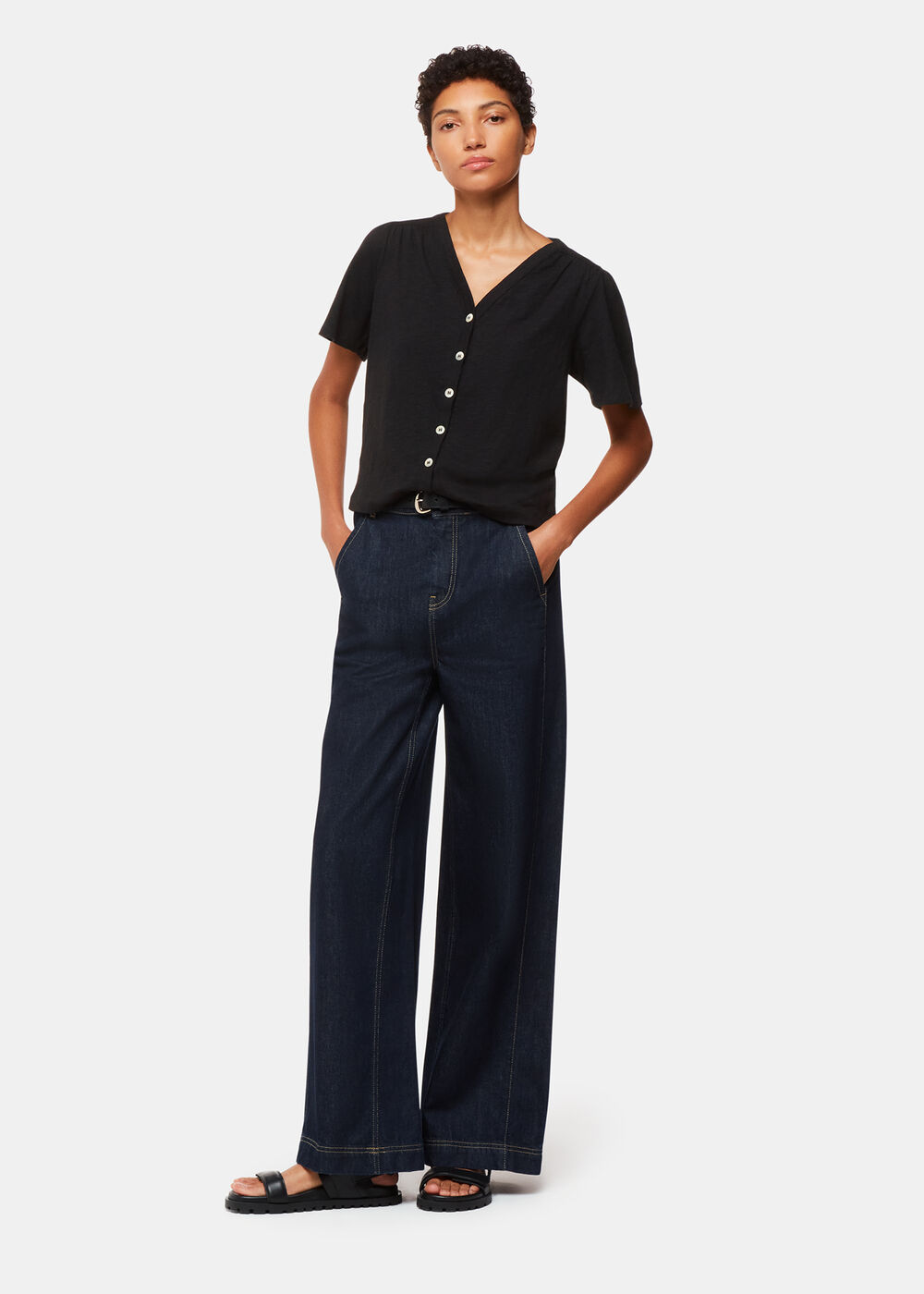 Maeve V Neck Button Front Tee