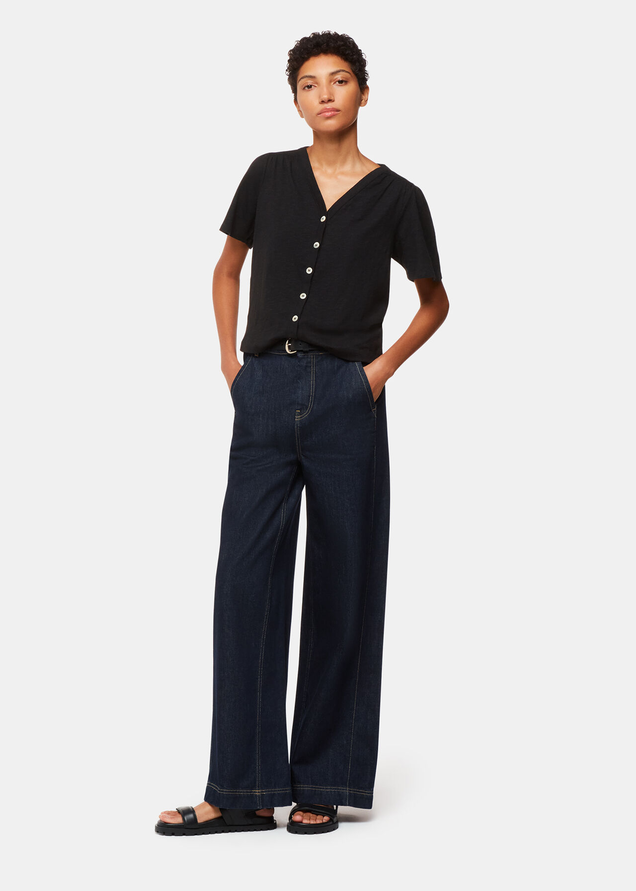 Maeve V Neck Button Front Tee