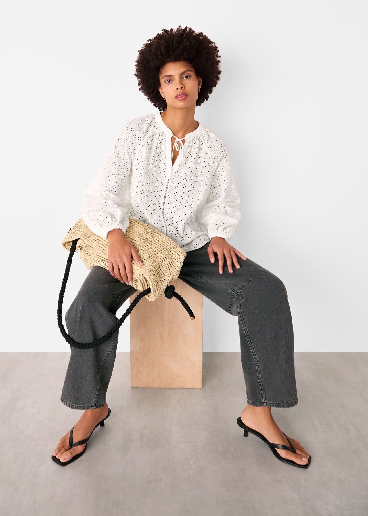 Broderie V Neck Blouse