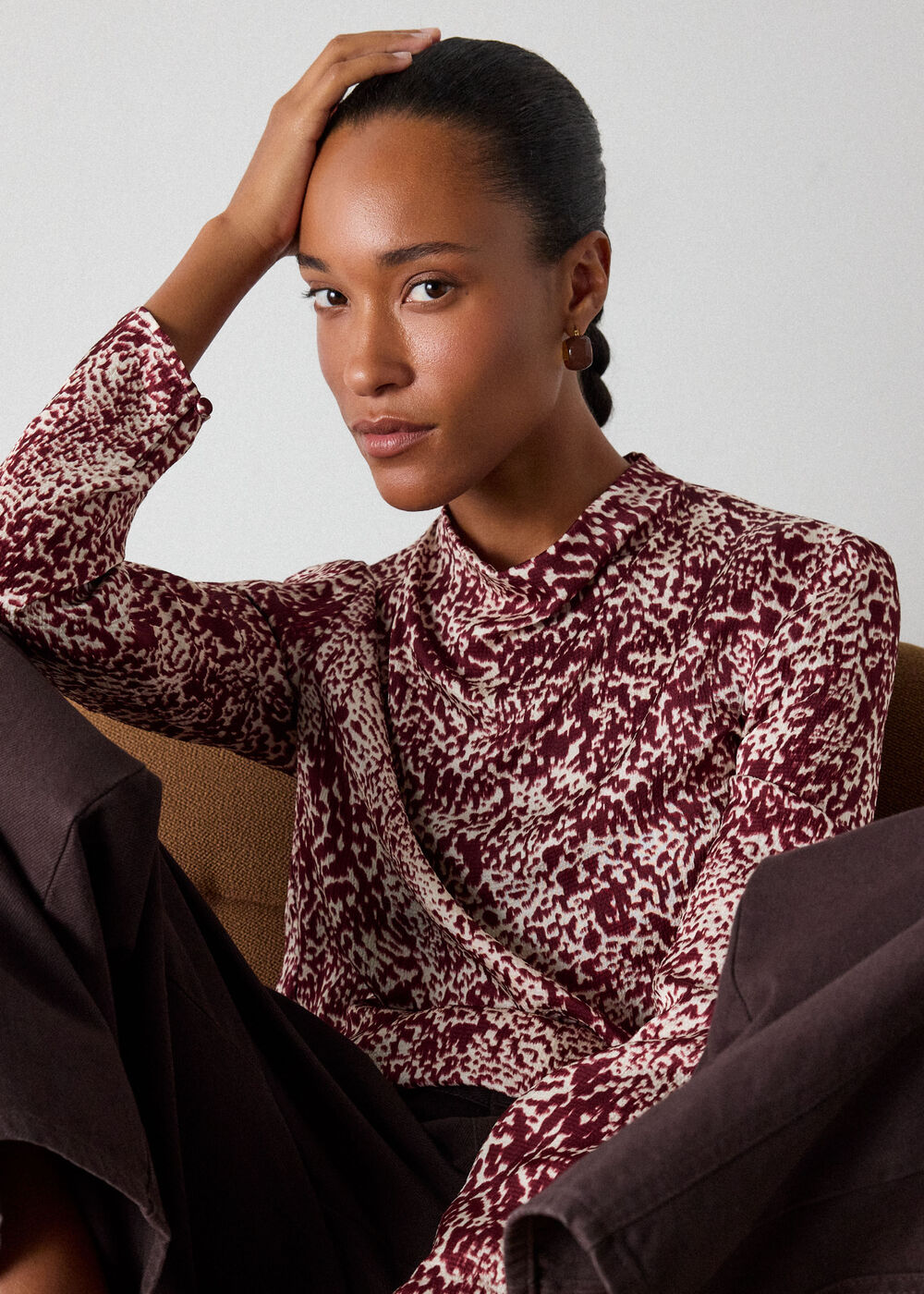 Feathered Animal Satin Blouse