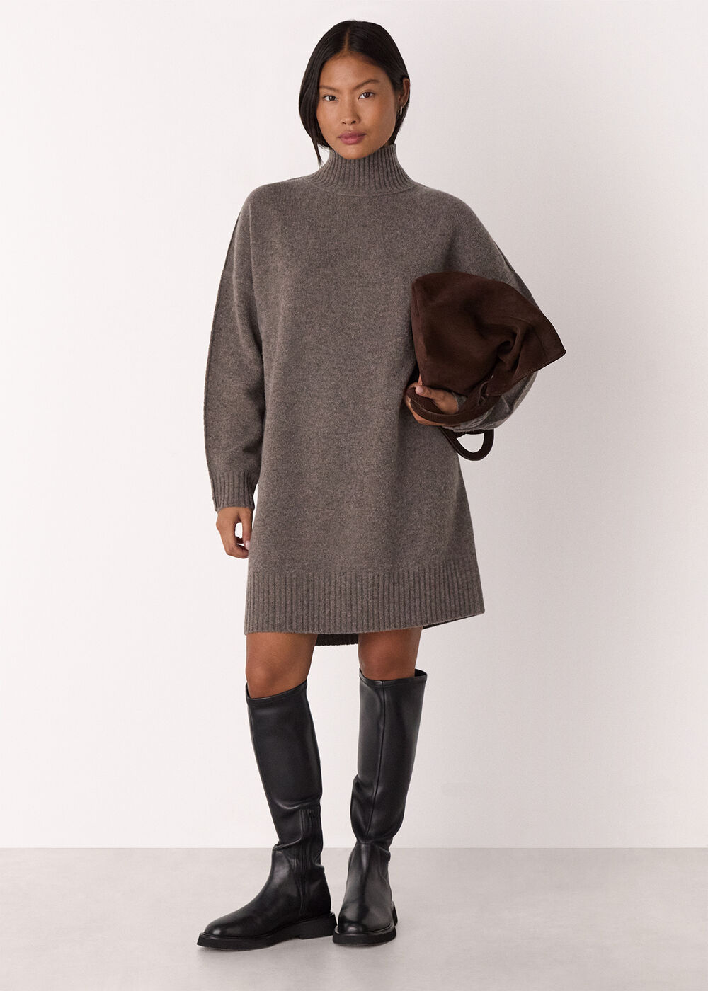 Petite Funnel Neck Wool Mini Dress