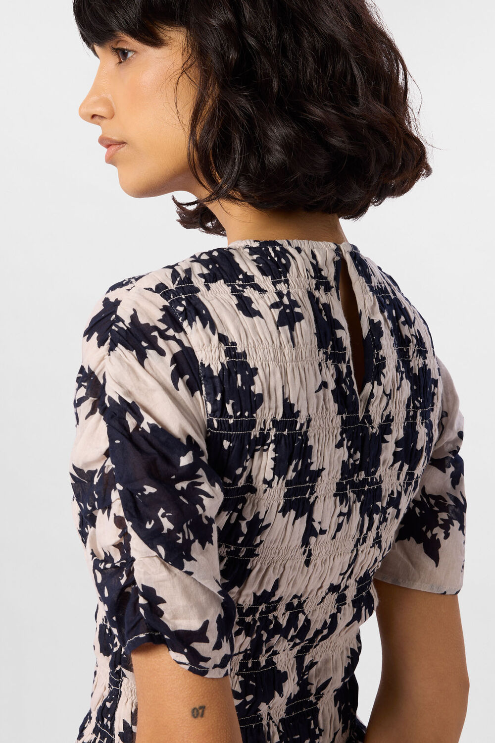 Ivory Shadow Floral Shirred Top